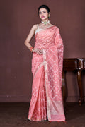Morchari Peach Cotton Chanderi Embroidery Saree Unstitched Blouse - Distacart