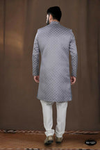 Joban Fashion Men's Grey Woven Jacquard Kurta with Pyjama
