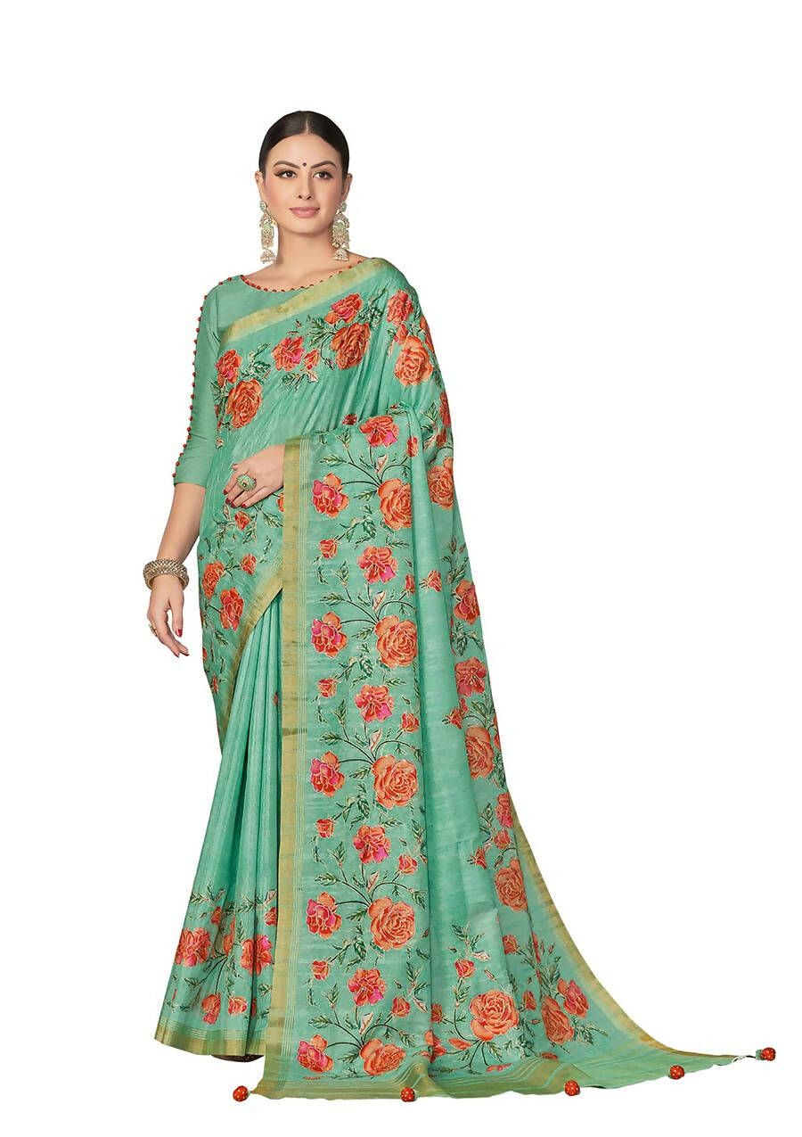 Sea Green Rangkat Tussar Silk Woven Design Saree with Unstitched Blouse - Mohmanthan Eshani