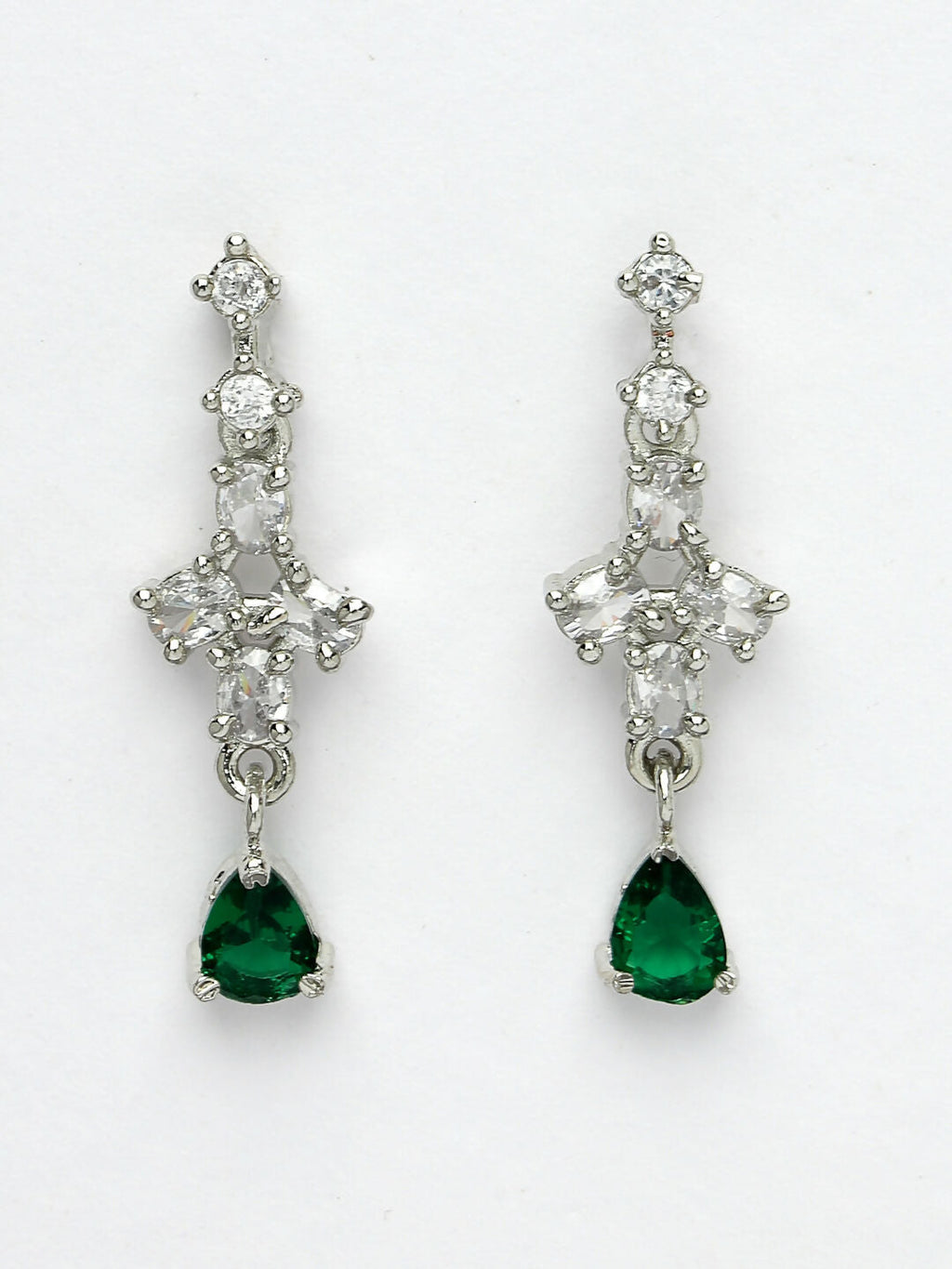 NVR Women's Silver-Plated Green American Diamond Studded Jewellery Set