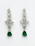 NVR Women's Silver-Plated Green American Diamond Studded Jewellery Set