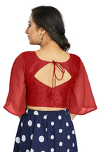 Aastha Fashion Women's Women's Red Art Silk Umbrella Sleeves Readymade Blouse