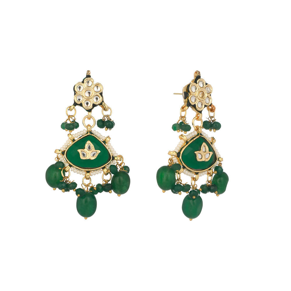 Nuyug 22K Gold Plated Arc Kundan Ruby Drops Necklace