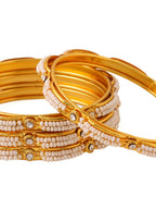 NVR Women's Set of 4 Gold-Plated Traditional Pearls Beaded Bangles - Distacart