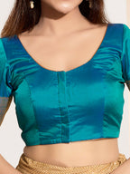 Joban Fashion Fire Blue Taffeta Silk Padded Blouse With Round Neck Elbow Sleeves - Distacart