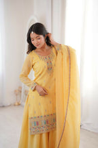 Lehenga Mart Designer Sharara Suit With Kurta, Sharara, Dupatta For Women-Yellow - Distacart