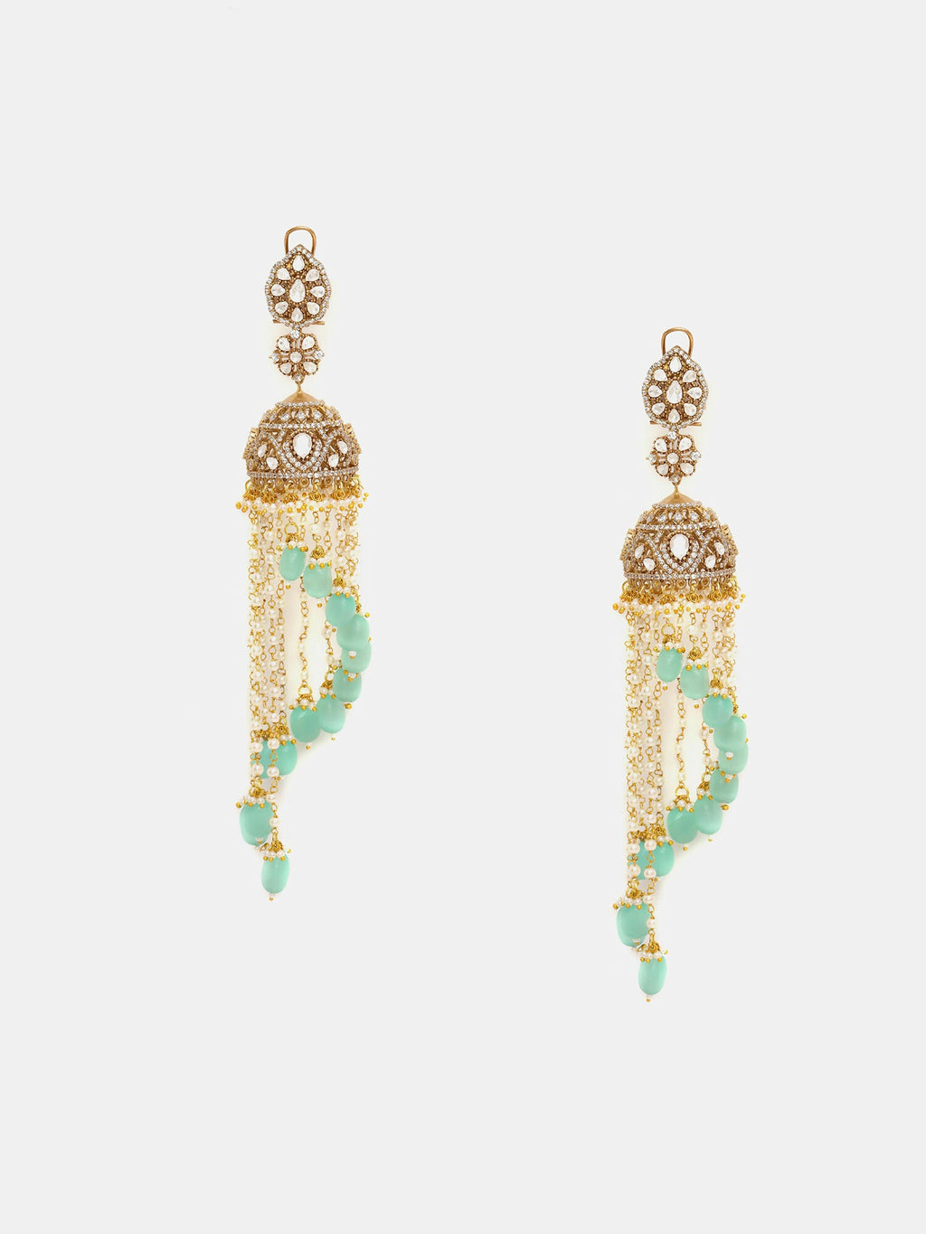 Ruby Raang 22k Gold Polished Diamond And Stone Jhumka Earrings - Distacart
