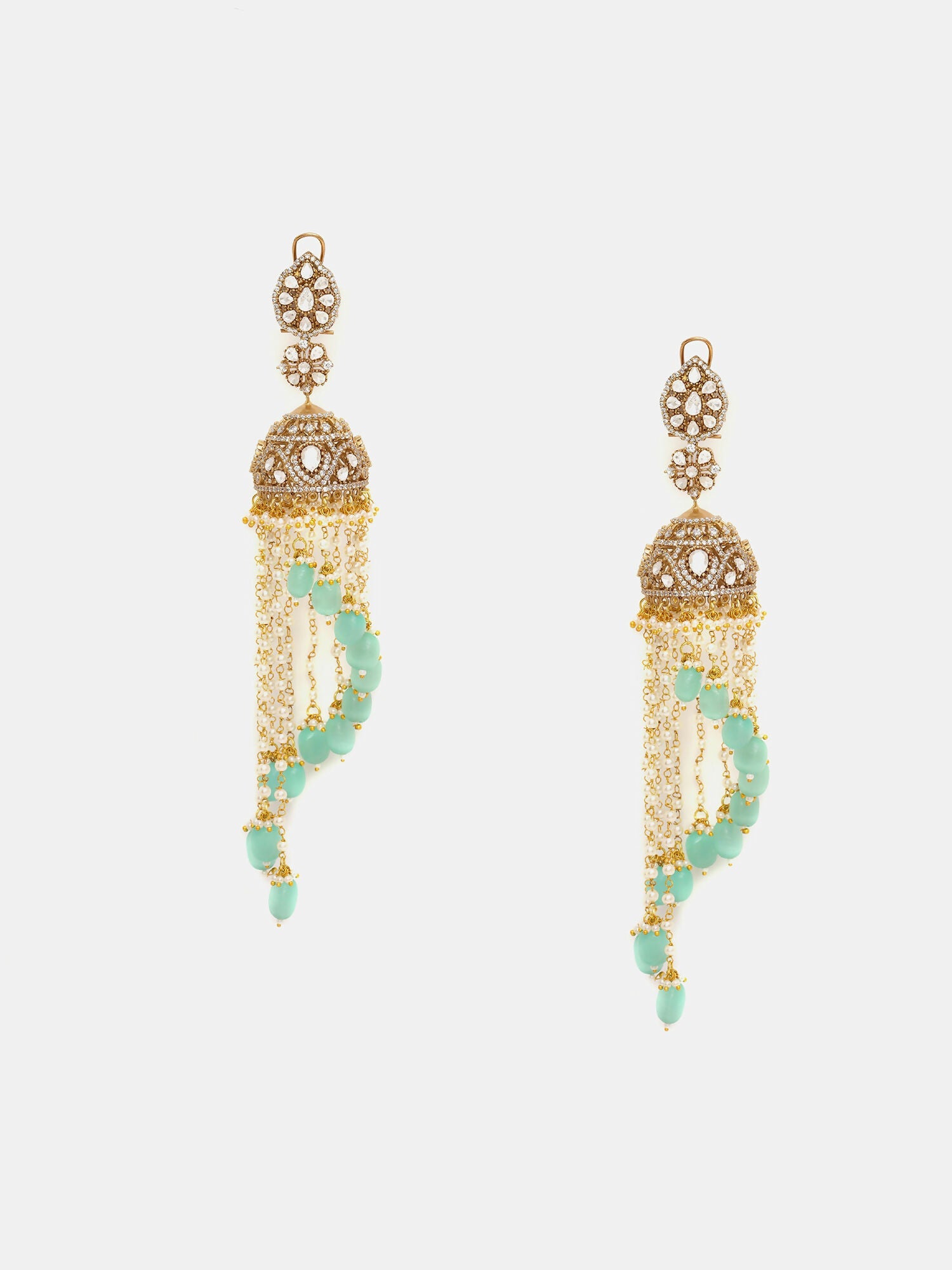 Ruby Raang 22k Gold Polished Diamond And Stone Jhumka Earrings - Distacart