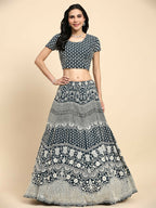 Blue Georgette Thread Embroidered Lehenga Choli with Dupatta - Tanya