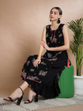 Myshka Women's Black Floral Printed Gown Dress - Distacart