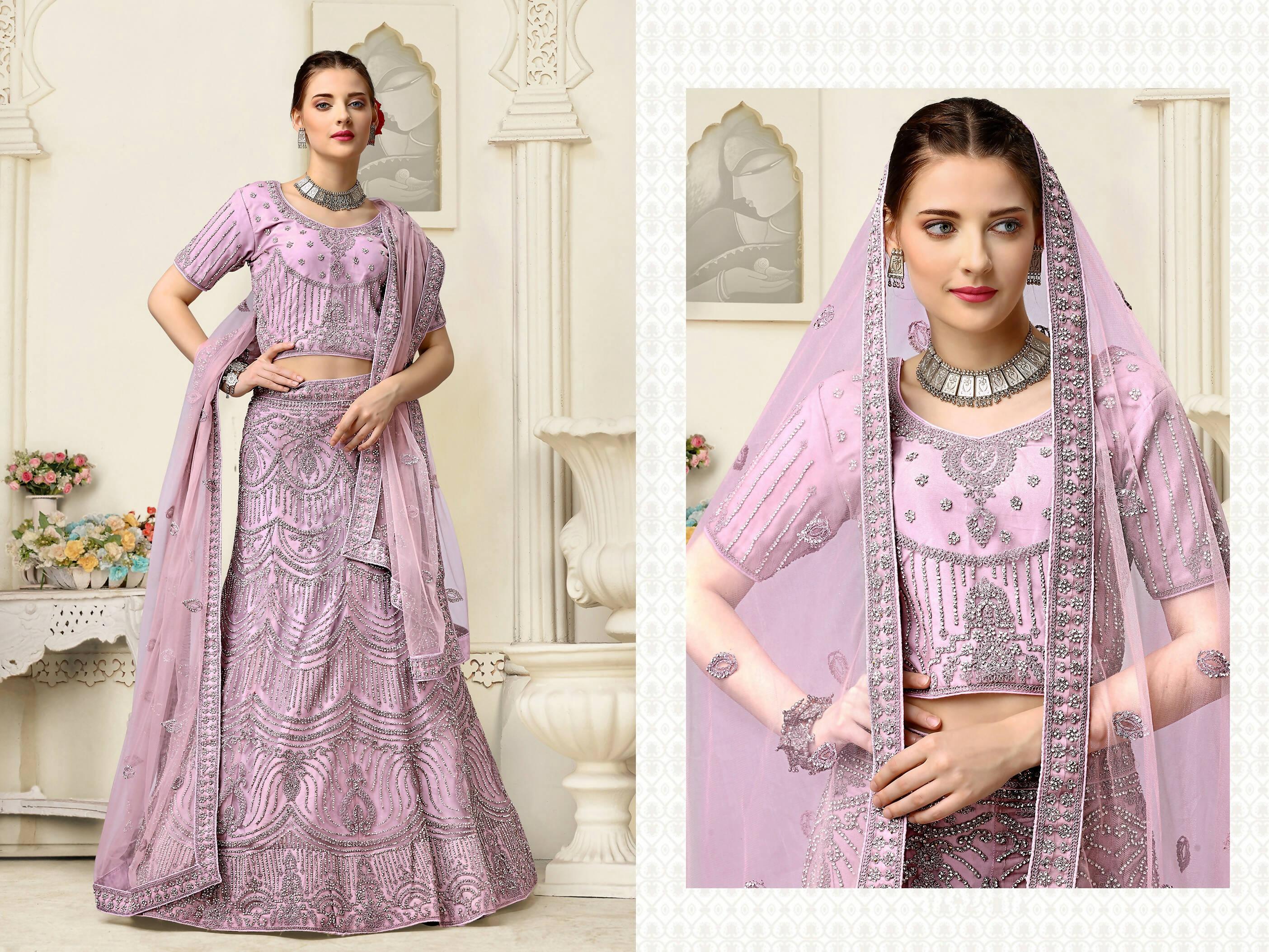 Lavender Net Fancy Zari Embroidered work Lehenga Choli with Dupatta - Heer