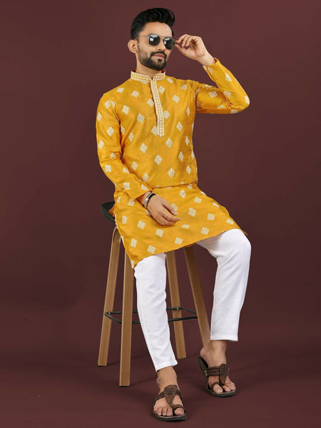 Anaita Yellow Embroidered Silk Straight Kurta