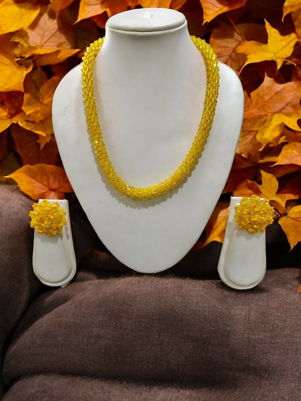 Inhanns Noor-E-Jalwa – Handmade Crystal Bead Necklace / Necklace With Earrings -Adjustable - Yellow