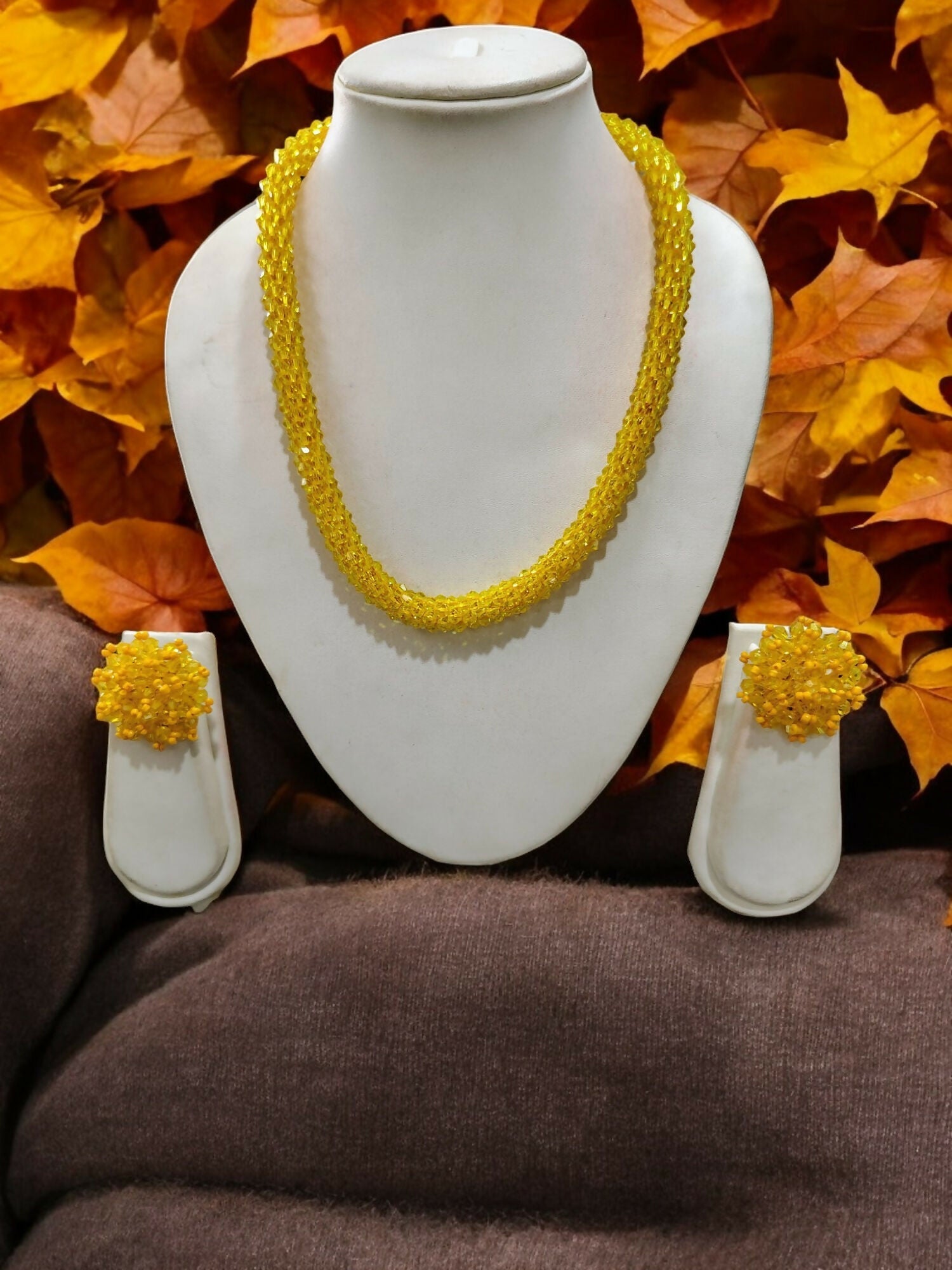 Inhanns Noor-E-Jalwa – Handmade Crystal Bead Necklace / Necklace With Earrings -Adjustable - Yellow