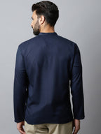 Even Apparels Navy blue Color Pure Cotton Men's Kurta With Side Placket (CHK082) - Distacart