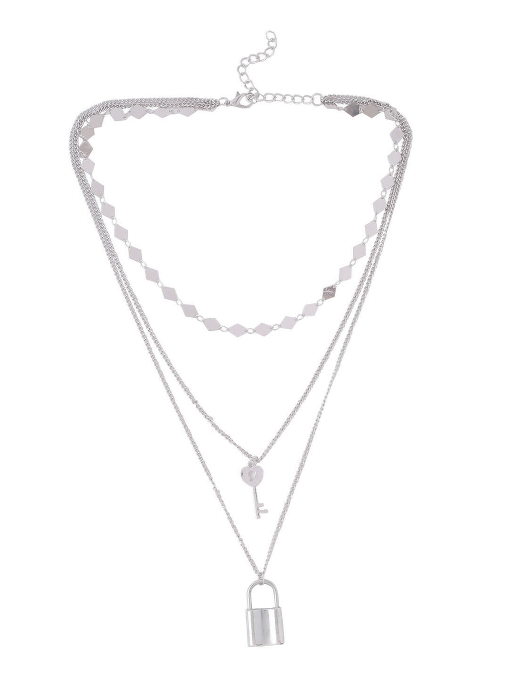 NVR Women's 3 Layered Silver-Plated Minimal Layered Necklace