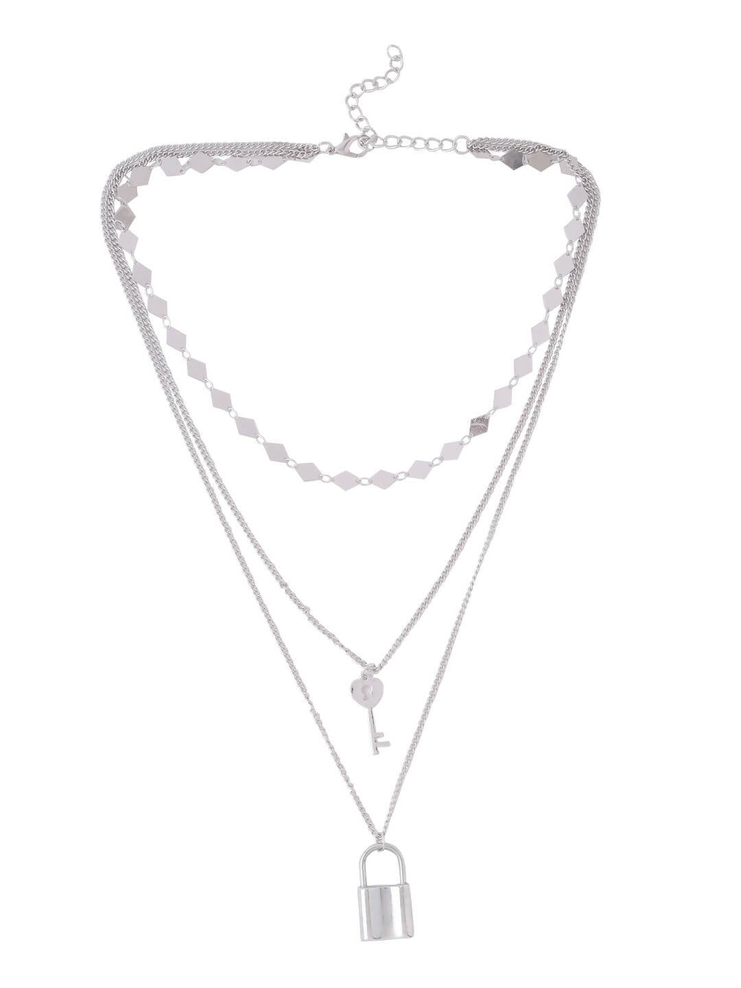 NVR Women's 3 Layered Silver-Plated Minimal Layered Necklace