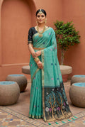 Vastranavya Sky Blue Muga Cotton Meenakari & Azarakh Pallu Saree with Contrast Blouse - Distacart