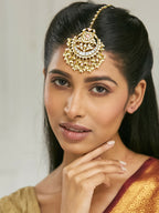 Nuyug 22K Gold-Plated Pearls & Pink Kundan Studded Statement Maang Tikka Head Jewellery - Distacart