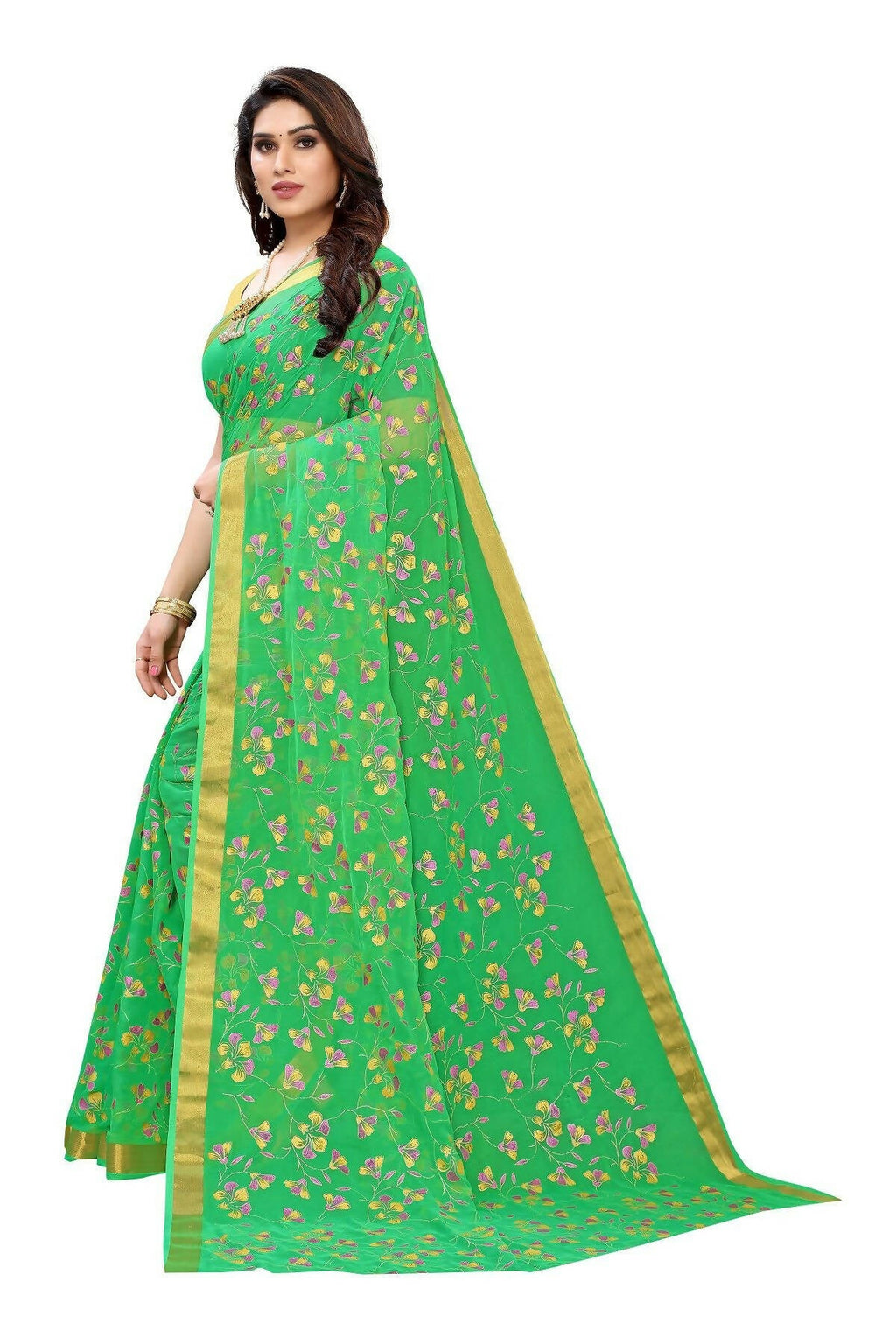 Vamika Green Printed Chiffon Saree (UJALA GREEN) - Distacart