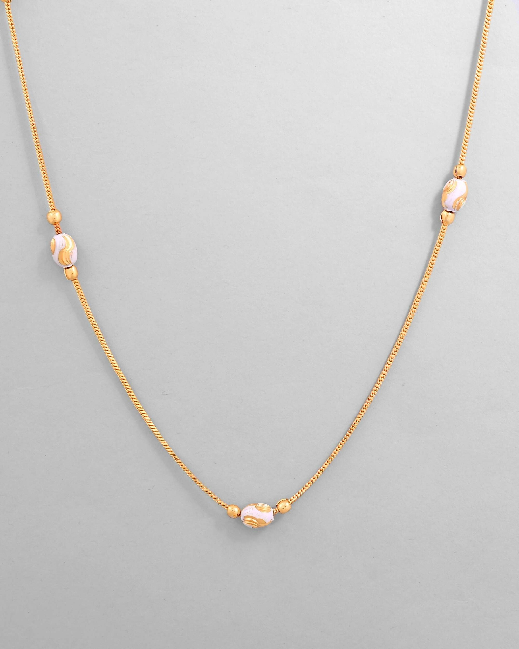 VOJ Gold-Polished Chain with White Hand Crafted Beads