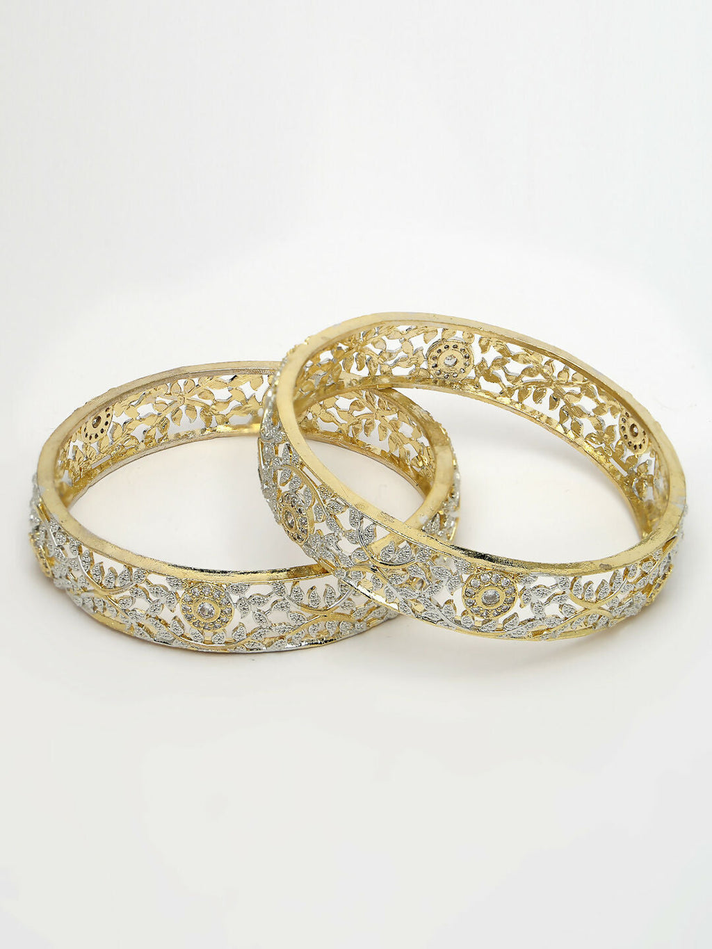 NVR Women's Set of 2 Gold-Polished American Diamond Emblished Handcrafted Bangles - Distacart