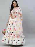 White Cotton Embroidered Work Lehenga Choli with Dupatta - Jivika