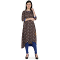 Kanoor Garments Women's Brown High Low Round Neck Kurti