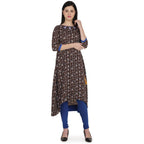 Kanoor Garments Women's Brown High Low Round Neck Kurti