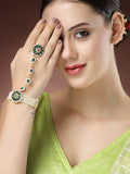 NVR Women's Green Gold-Polished Stone Studded Handcrafted Ring Bracelet - Distacart