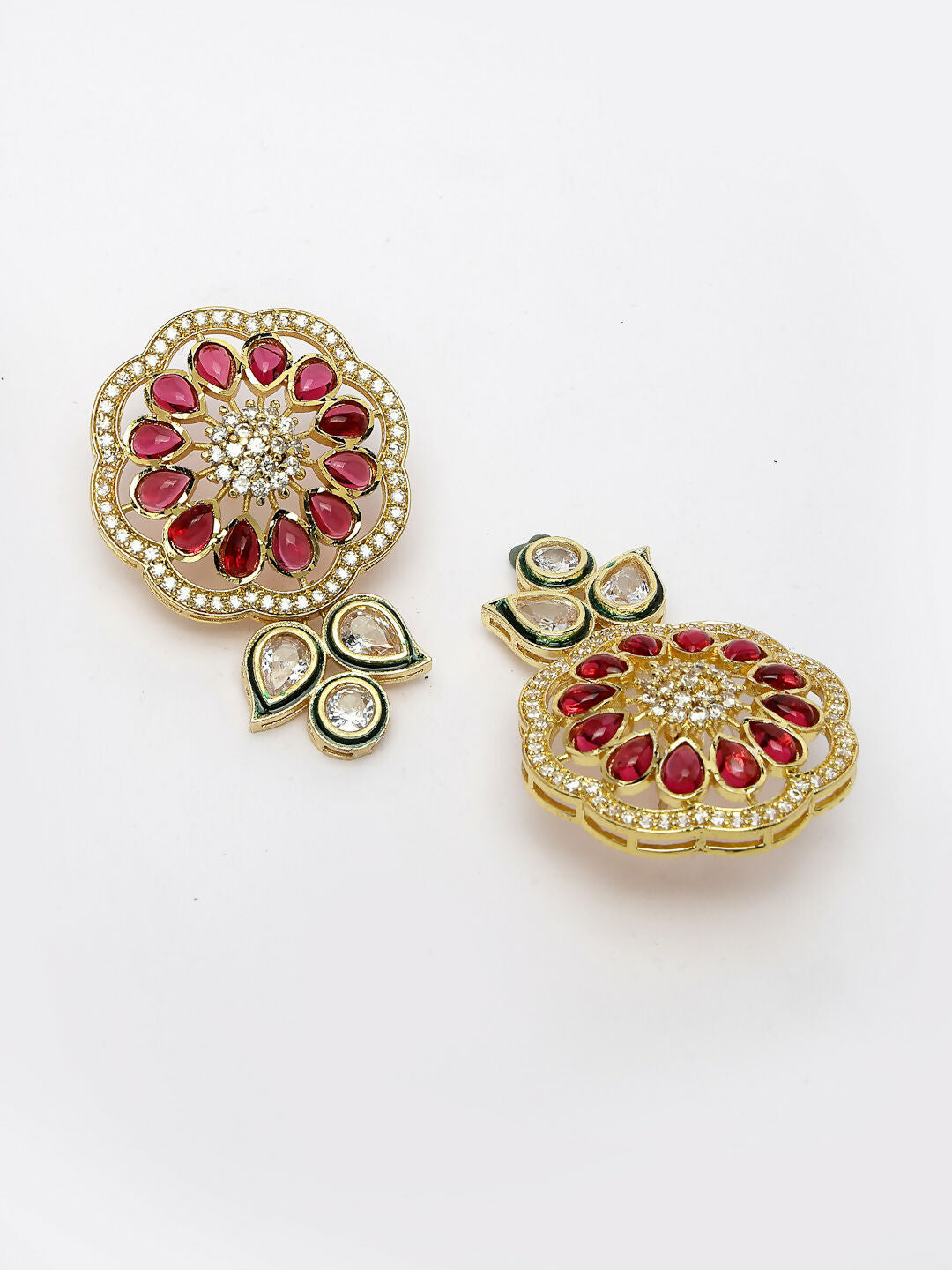 NVR Women's Red & Gold Kundan Studded Handcrafted Jewellery Set