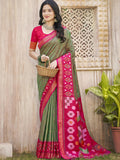 Shree Shyam Fashion Pochampalli Silk Mhendi Green Saree - Distacart