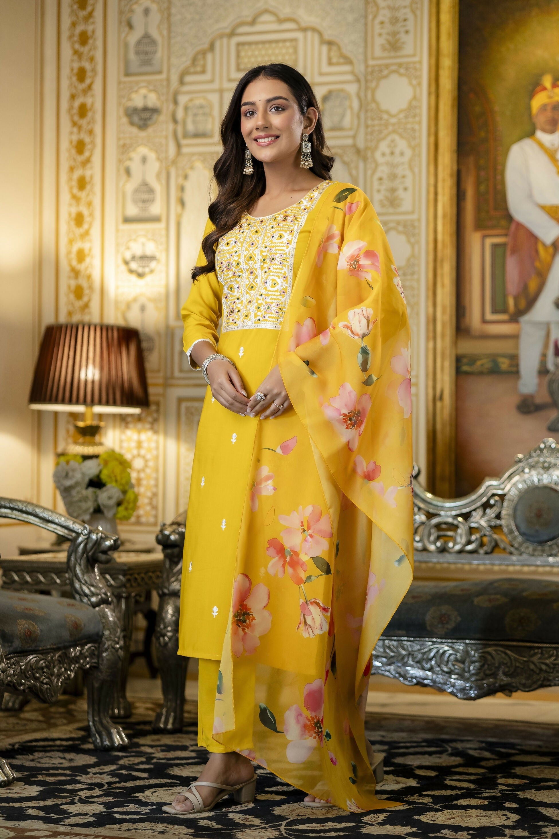 The52 Women's Beautiful Embroidery Work Viscose Rayon Fabric Straight Kurta Pant and Dupatta Set - Distacart