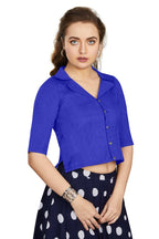 Aastha Fashion Women's Women's Blue Art Silk Button Readymade Blouse