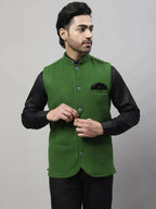 Even Apparels Pure Wool Nehru Jacket - Green