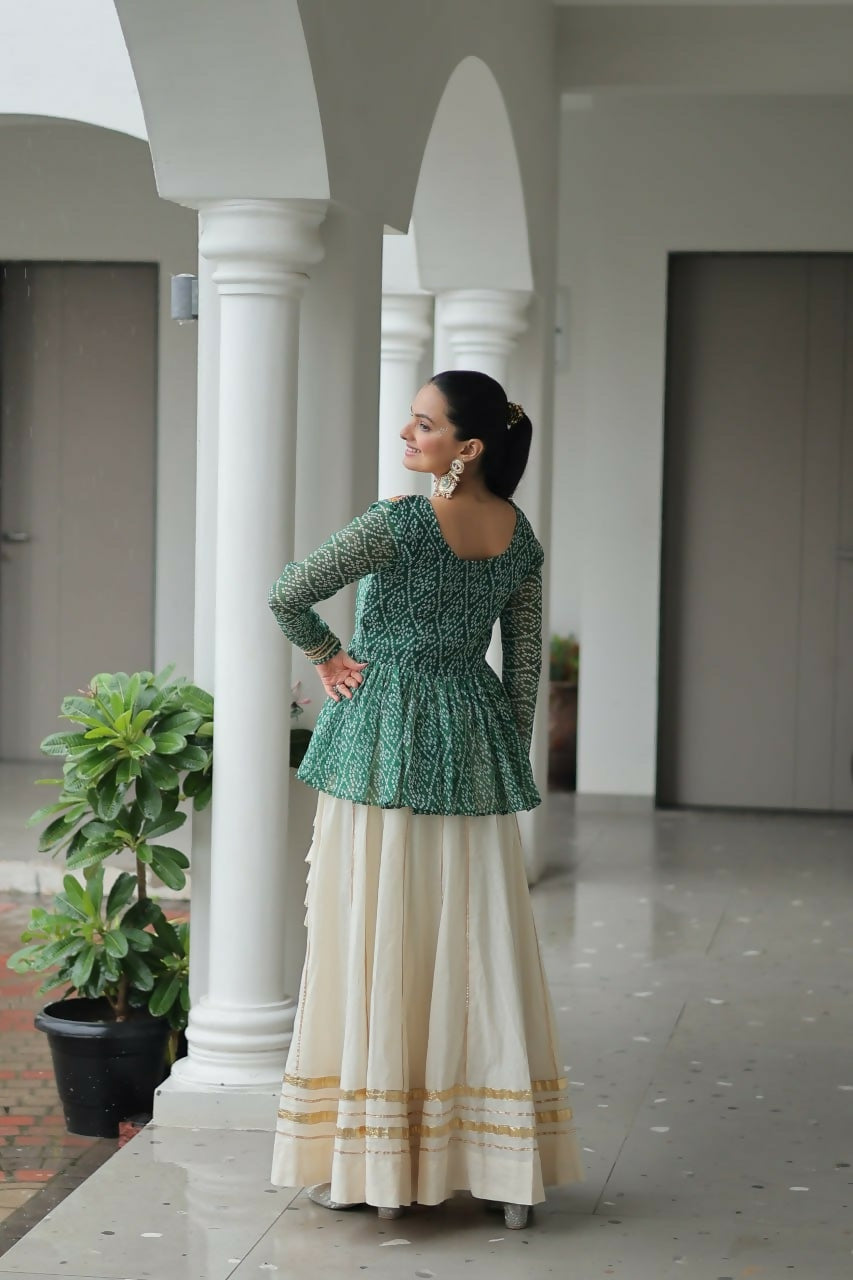 Teeya Creation Green And White Colour Cotton Printed Navratri Lehenga Choli