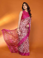 PR Fashion Pink Kota Doria Printed Saree