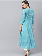 Yufta Women Blue & White Printed Anarkali Kurta
