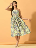 Myshka Women's Lime Green Fit and Flare Party Dress - Distacart