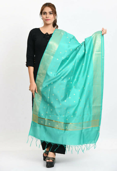 Mominos Fashion Moeza Women's Banarsi Silk Woven Design Sea Green Dupatta