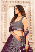 Purple Soft Net Embroidery sequence work Lehenga Choli with Dupatta - Dhvani