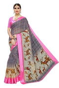 Vamika Pink Linen Digital Print with Satin Border Latest Saree