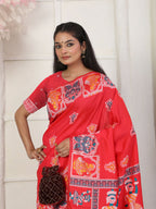 Shree Shyam Fashion Silk Blend Red Saree - Distacart