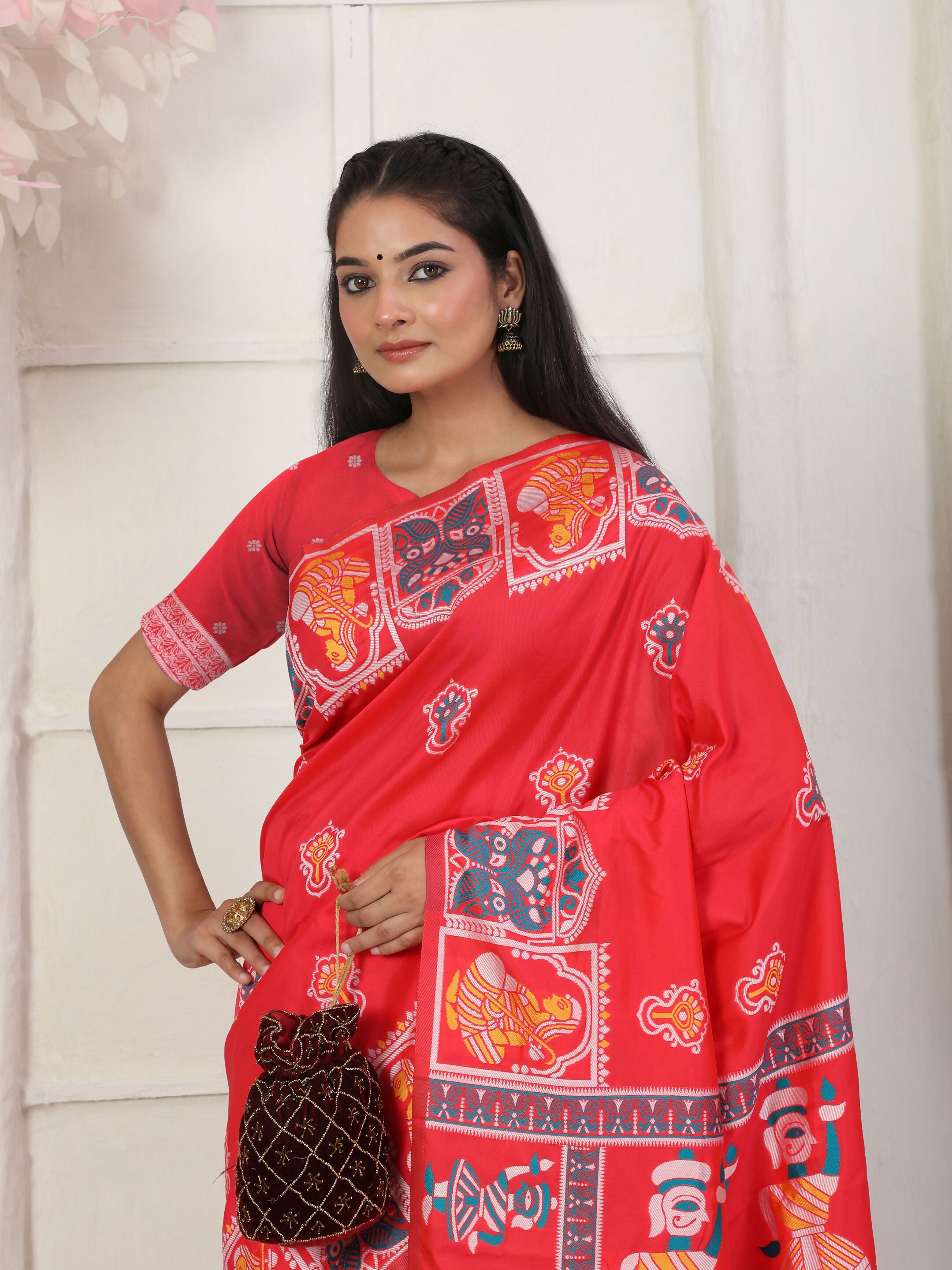 Shree Shyam Fashion Silk Blend Red Saree - Distacart