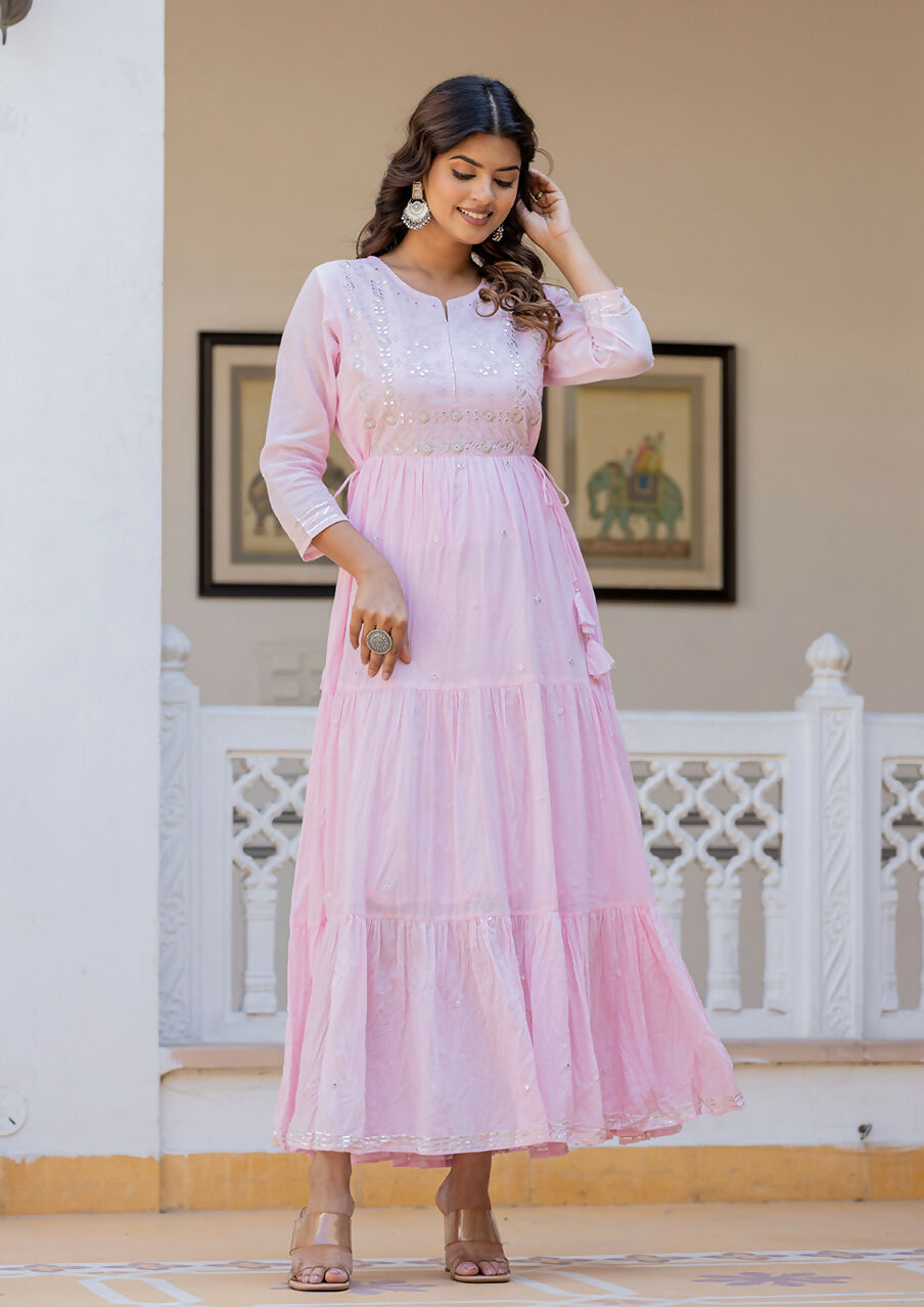Kaajh Women's Light Pink Embroidered Ethnic Dress - Distacart