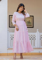 Kaajh Women's Light Pink Embroidered Ethnic Dress - Distacart