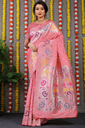 Jyoti Fashion Women's Baby Pink Banarasi Silk Zari Woven Saree with Blouse