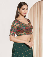 Joban Fashion Navy Blue Brocade Padded Blouse With Sweetheart Neck Elbow Sleeves - Distacart