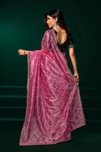 Joban Fashion Pink Net Party Wear Sarees - Distacart