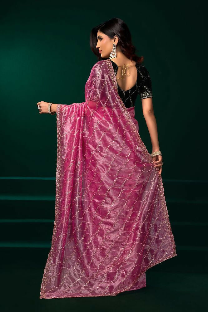 Joban Fashion Pink Net Party Wear Sarees - Distacart